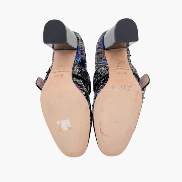 SJP Winnie Crystal Buckle Mary Jane Pumps Size 37 US 6-7 Tartan Sequin Heels - Picture 3 of 12